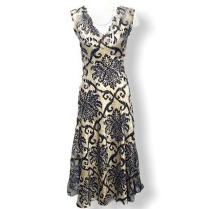 Komarov Cream Paisley V-Neck Dress semi Formal M